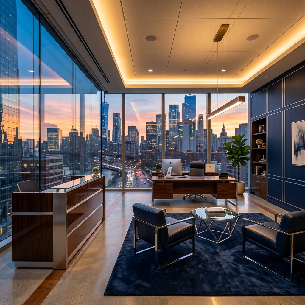Luxury Corporate Boardroom Overlooking City Skyline